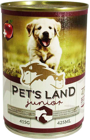 Pet's Land Dog Junior konzerv marhamájjal, bárányhússal és almával