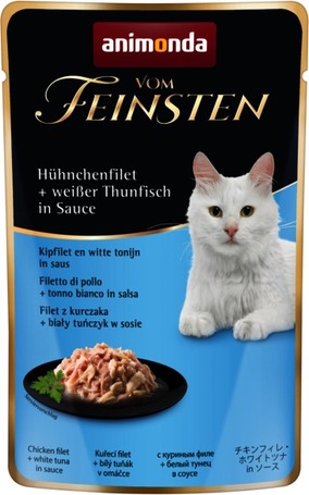 Animonda Vom Feinsten Pouch csirkefilés és fehér tonhalas alutasakos macskaeledel szószban