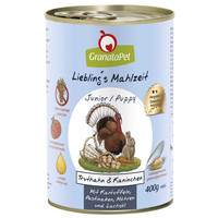 GranataPet Liebling's Mahlzeit Puppy/Junior nyúl- és pulykahúsos konzerv kölyök és növendék kutyáknak