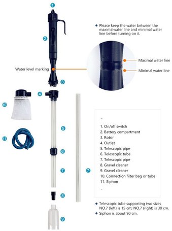 Elemmel működő motoros aljzattisztító akváriumhoz