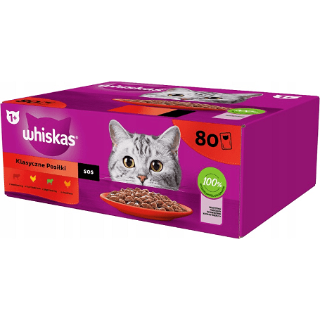 Whiskas klasszikus tasakos válogatás, szószos, 80 x 85 g