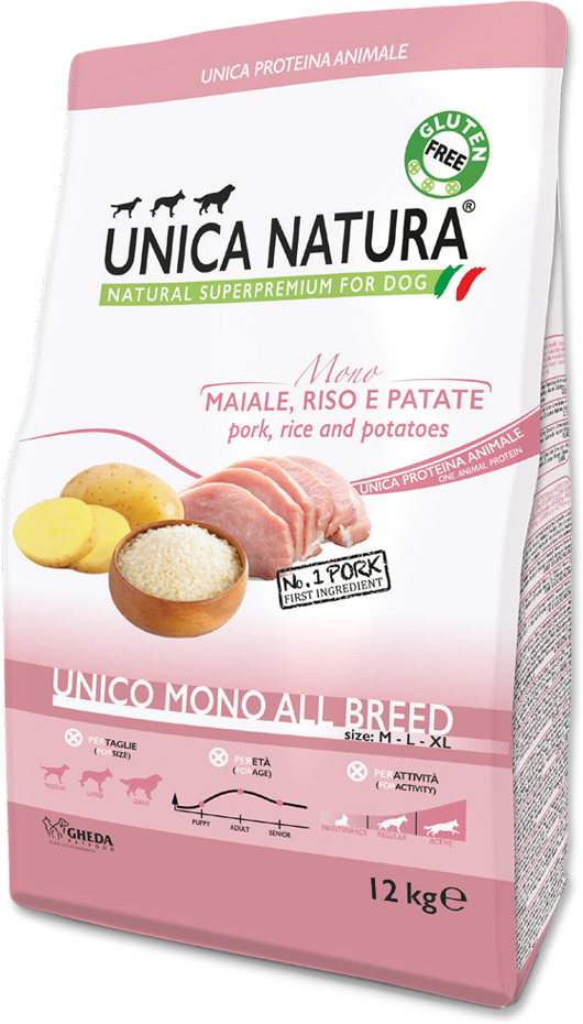 Unica Natura Unico Mono Medium/Maxi Pork - Hrană uscată din carne de porc pentru câini de talie medie și mare