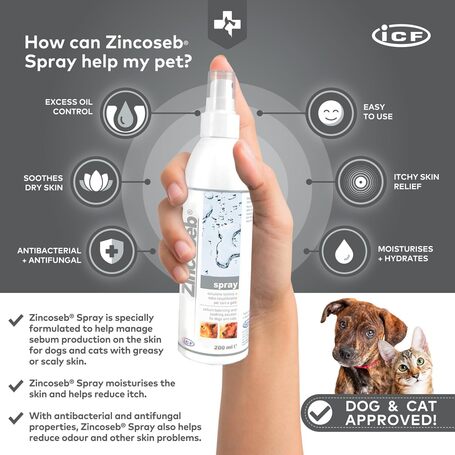 Zincoseb spray viszkető és/vagy korpázó (seborrhoea) bőrre kutyáknak és macskáknak