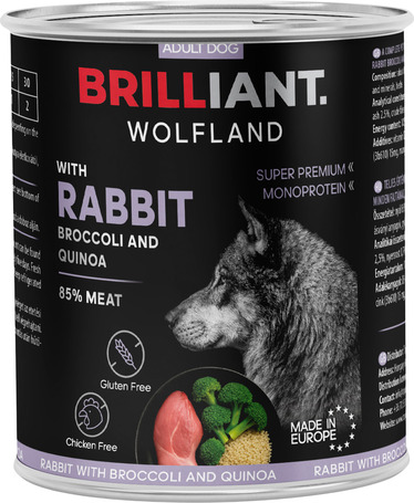 Brilliant Wolfland prémium nyúlas kutyakonzerv brokkolival