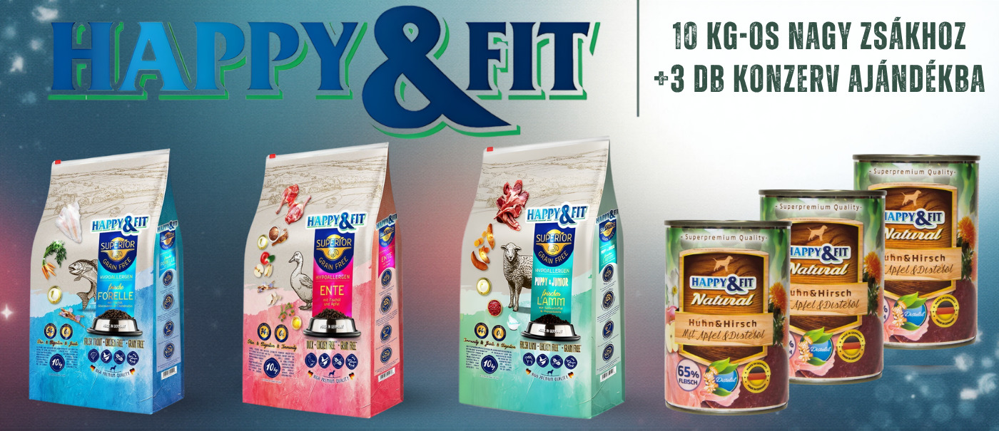 Happy Fit Superior GF Hypo táp + 3 ajándék konzerv = elégedett gazdi👩🏻, boldog kutya🐶