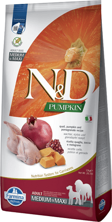 N&D Dog Grain Free Adult Medium/Maxi sütőtök, fürj & gránátalma szuperprémium kutyatáp