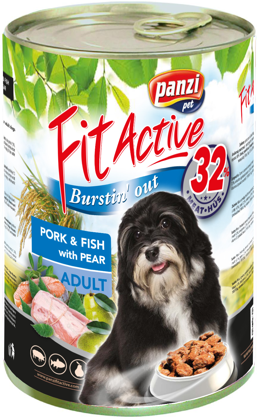 FitActive Dog Adult Pork & Fish with Pear conservă pentru câini