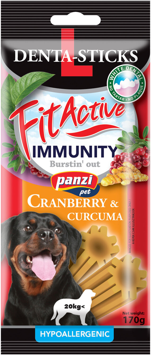 FitActive Hypoallergenic Denta-Sticks Immunity Cranberry & Curcuma - Batoane pentru întărirea sistemului imunitar și pentru curățarea dinților pentru câini - zoom