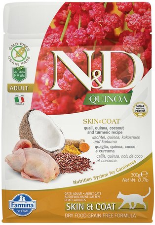 N&D Cat Grain Free Quinoa Skin & Coat Quail – Bőr- és szőrproblémákra