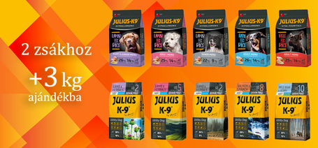 Most 3 kg ajándékba két zsák Julius-K9 kutyatáphoz