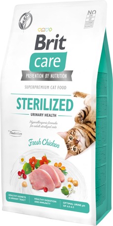 Brit Care Cat Sterilized Urinary Health Fresh Chicken - Hipoallergén, gabonamentes eledel ivartalanított macskáknak a húgyutak egészségéért