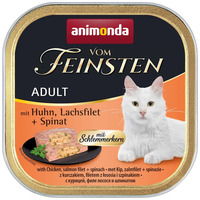 Animonda Vom Feinsten Gourmet csirkés, lazacfilés és spenótos alutálkás macskaeledel Animonda Vom Feinsten Gourmet csirkés, lazacfilés és spenótos alutálkás macskaeledel