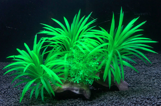 Plantă artificială verde de acvariu, alge cu frunze mici la bază