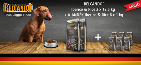 A 12.5 kg-os Belcando Iberico kutyatáphoz most 3 db 1 kg-os zsákot adunk ajándékba