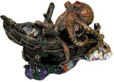 Műgyanta hajóroncs polippal - Akvárium dekor