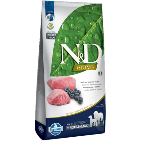 N&D Dog Prime Adult Medium & Maxi Lamb & Blueberry | Száraztáp közepes testméretű kutyáknak bárányhússal és vörös áfonyával