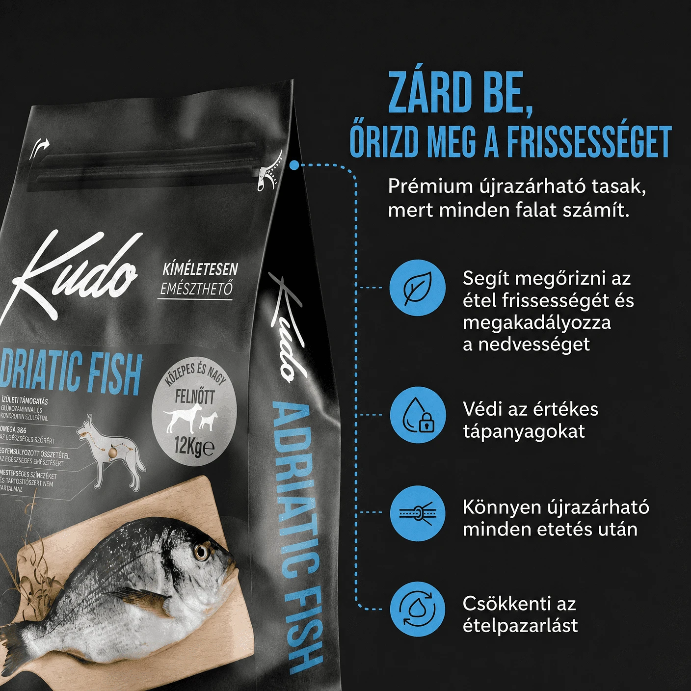 Kudo hidegen préselt kutyatápok különböző szemcseméretben