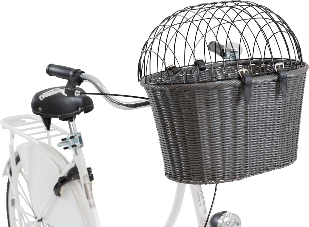 Trixie coș gri împletit pentru transportul animalelor, montabil pe bicicletă