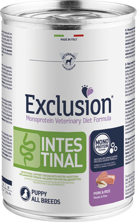 Exclusion Dog Intestinal Pork & Rice Puppy konzerv Exclusion Dog Intestinal Pork & Rice Puppy konzerv