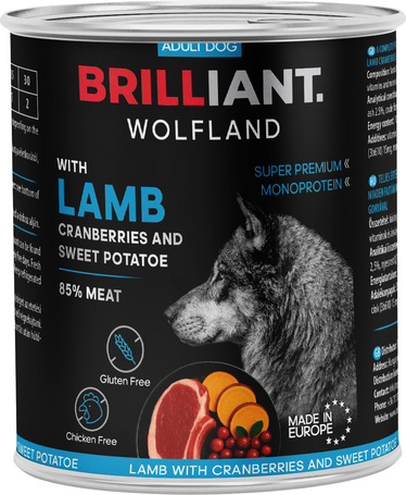 Brilliant Wolfland prémium bárányos és vörösáfonyás konzerv