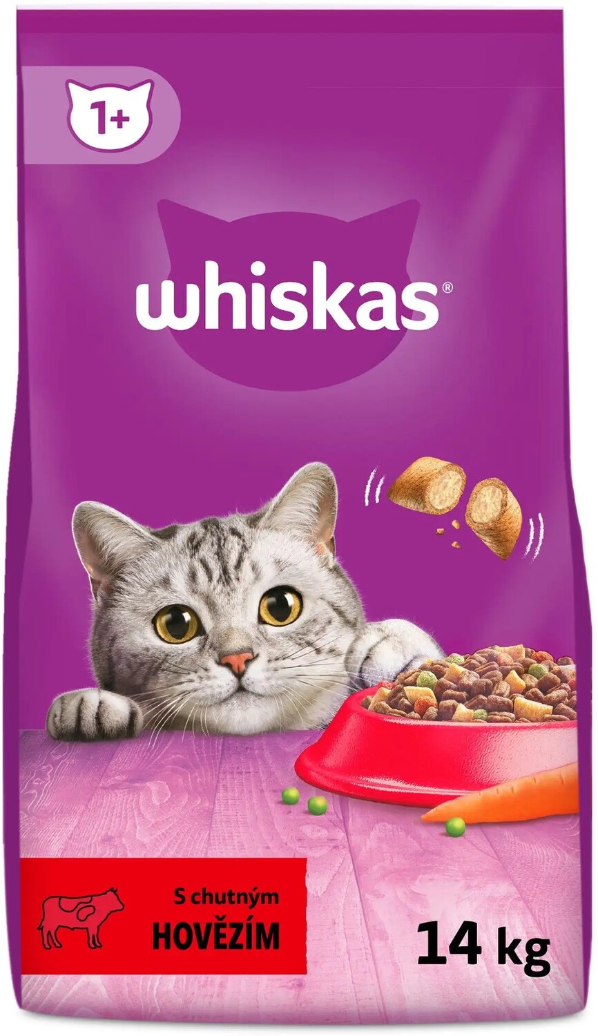 Whiskas - Hrană uscată pentru pisici adulte, cu vită