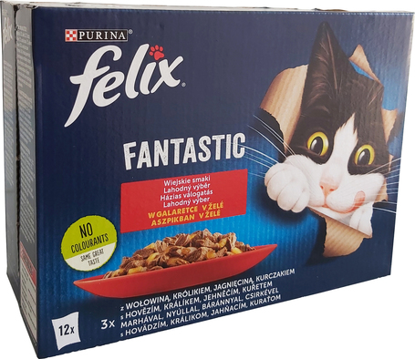 Felix Fantastic alutasakos macskaeledel – Házias válogatás aszpikban – Multipack (12 x 85 g)