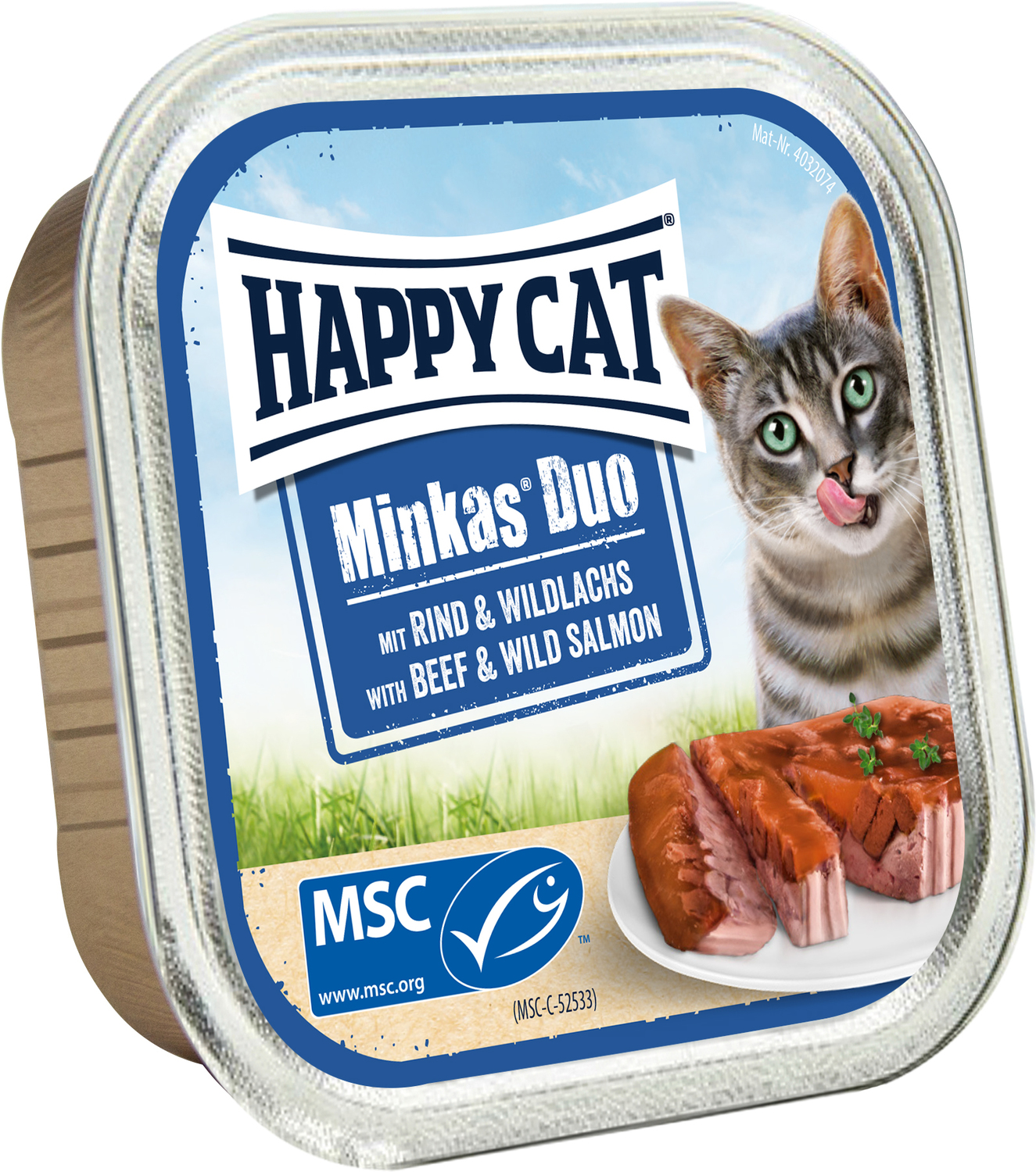 Happy Cat Minkas Duo - Bucățele de pateu de somon sălbatic și vită