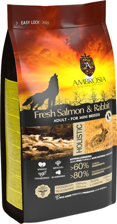 Ambrosia Dog Adult Mini Grain Free Fresh Salmon & Rabbit kistestű kutyatáp