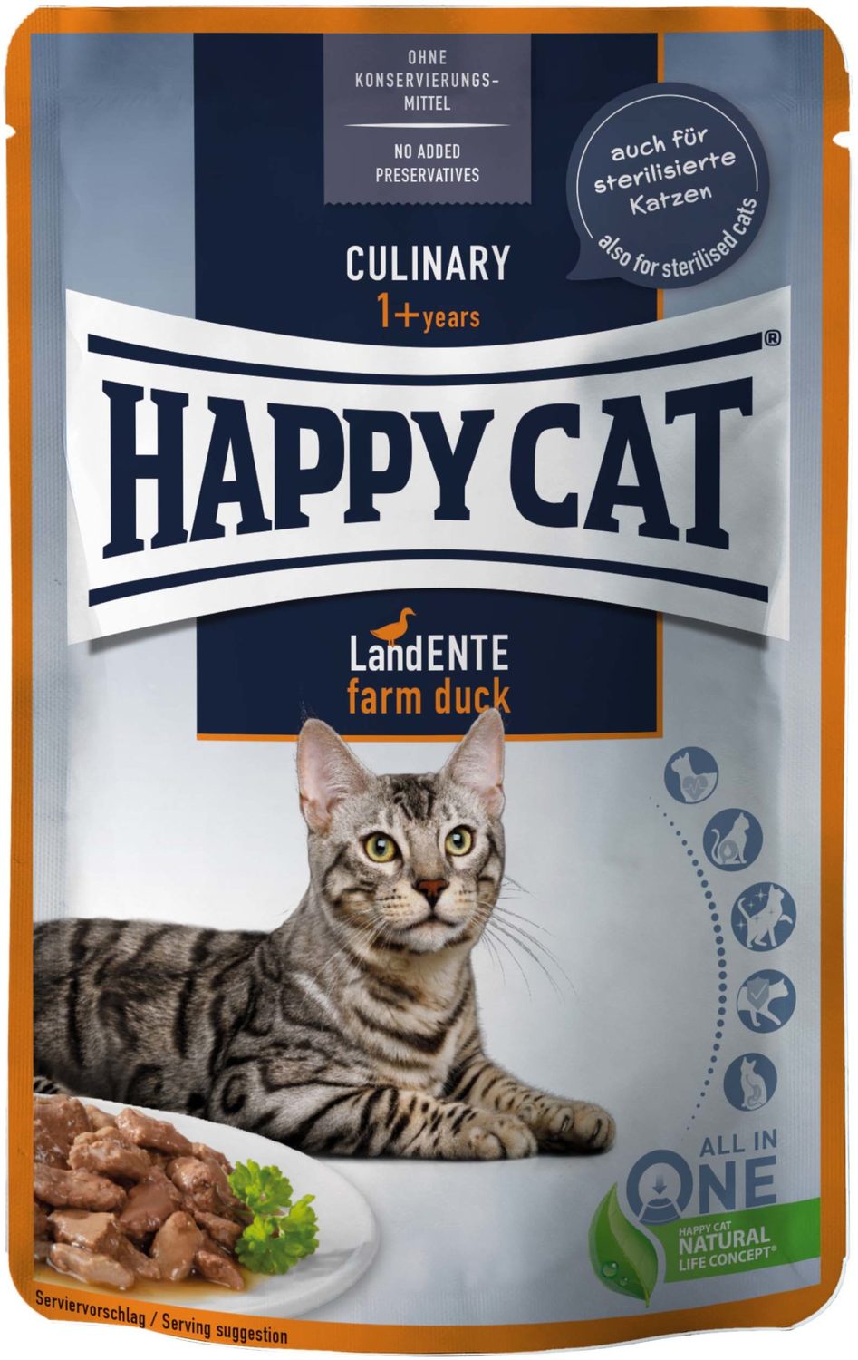 Happy Cat Meat in Sauce Land-Ente | Hrană la pliculeț cu carne de rață pentru pisici - zoom
