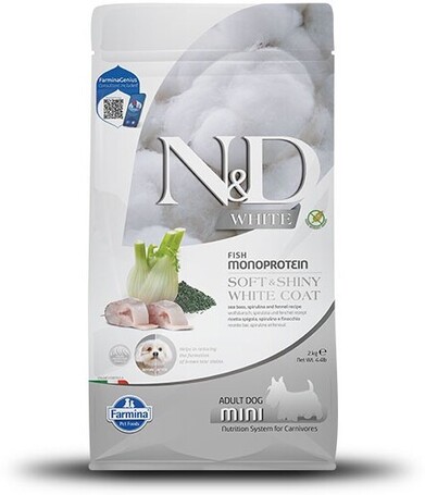 N&D White Dog Adult Mini tengeri sügér, spirulina & édeskömény