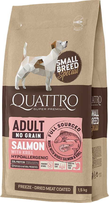 Quattro Small Adult No Grain Salmon hrană câini talie mică