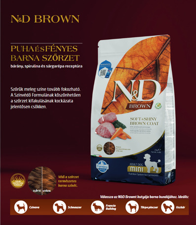 N&D Brown Dog Adult Mini bárány, spirulina & sárgarépa