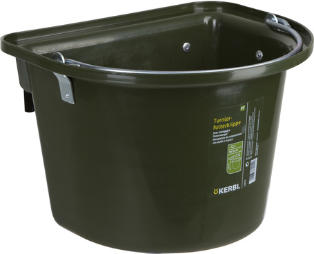 Kerbl lapos hátú etető/itató istálló vödör fém hordfogantyúval és a hátán fém akasztóval