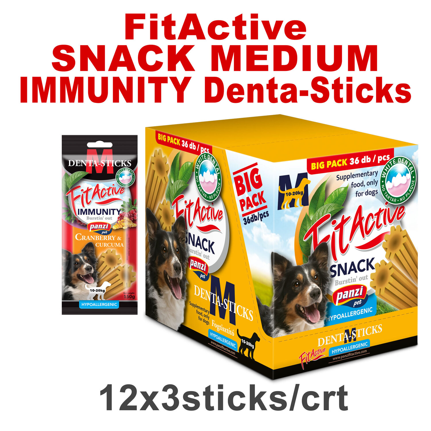 FitActive Hypoallergenic Denta-Sticks Immunity Cranberry & Curcuma - Batoane pentru întărirea sistemului imunitar și pentru curățarea dinților pentru câini - zoom