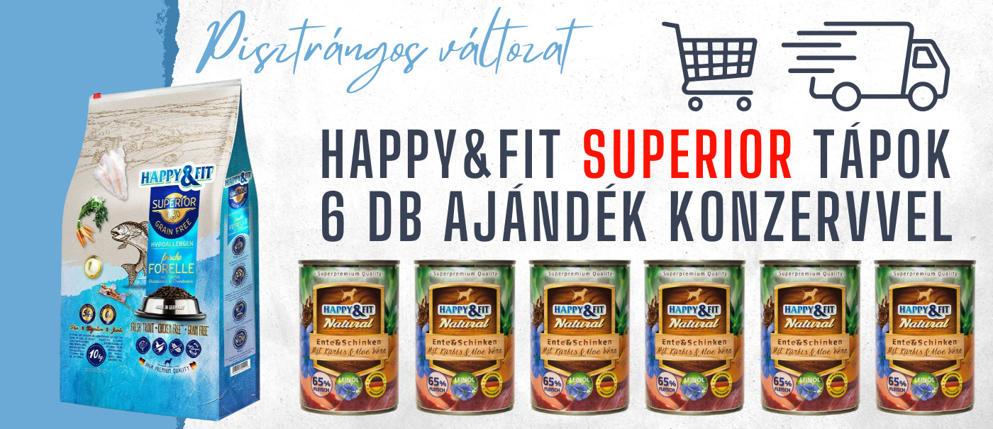 Happy Fit Superior kutyatáp   6 db konzerv grátisz (1400 x 605 px)