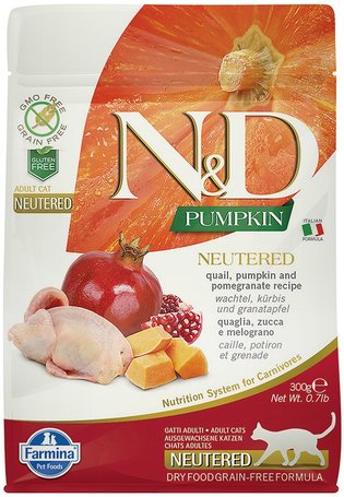 N&D Pumpkin Cat Grain Free Neutered fürjjel, sütőtökkel és gránátalmával | Ivartalanított macskáknak