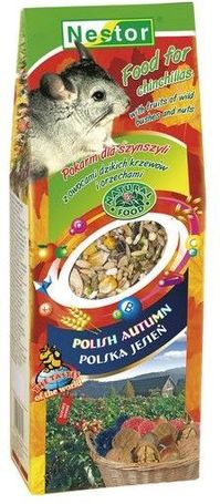 Nestor eledel csincsillának vadgyümölccsel és magokkal