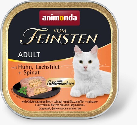 Animonda Vom Feinsten Gourmet csirkés, lazacfilés és spenótos alutálkás macskaeledel