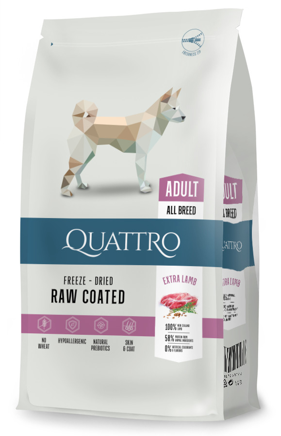 Quattro Adult Lamb Raw Coated hrană câini toate rasele