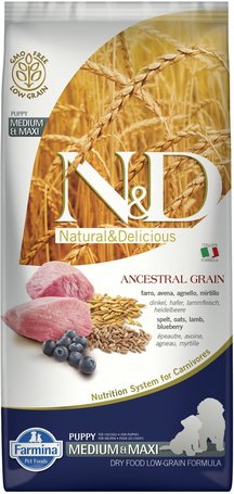 N&D Dog Ancestral Grain Puppy Medium/Maxi bárányhússal és áfonyával | Közepes és nagy testméretű kölyökkutyáknak