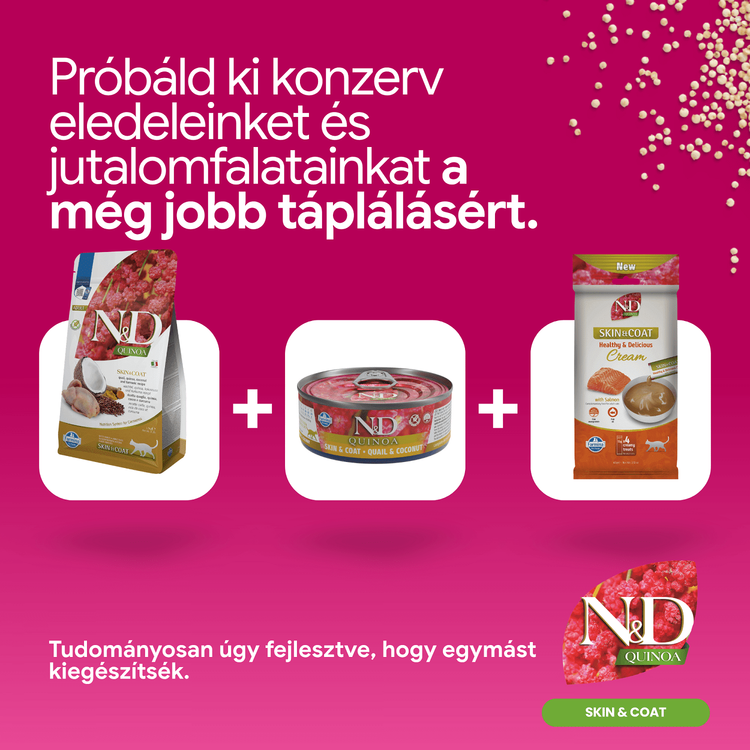 N&D Cat Grain Free Quinoa Skin & Coat Quail – Bőr- és szőrproblémákra