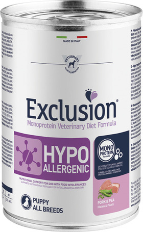 Exclusion Dog Hypoallergenic Pork & Pea Puppy konzerv Exclusion Dog Hypoallergenic Pork & Pea Puppy konzerv