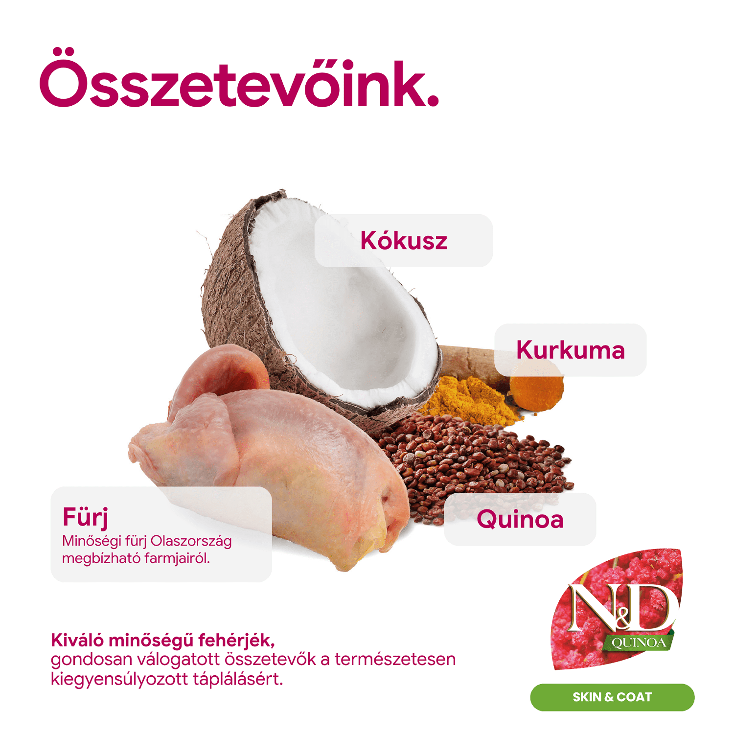 N&D Cat Grain Free Quinoa Skin & Coat Quail – Bőr- és szőrproblémákra