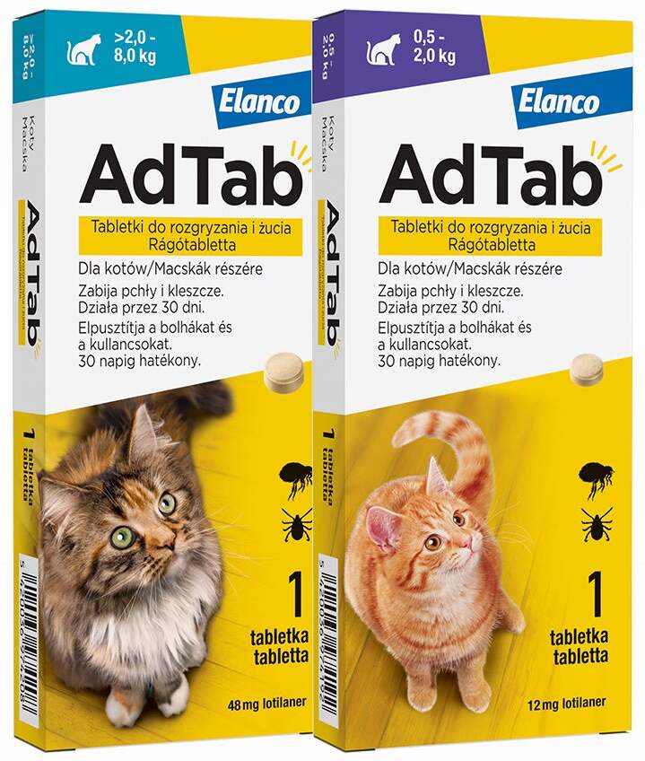 AdTab tabletă masticabilă pentru pisici împotriva căpușelor și puricilor