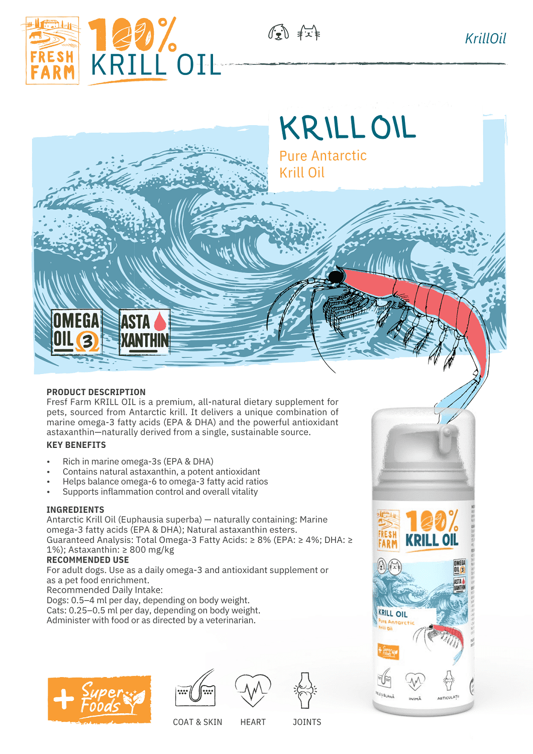 Fresh Farm ulei de krill antarctic pentru câini și pisici - zoom