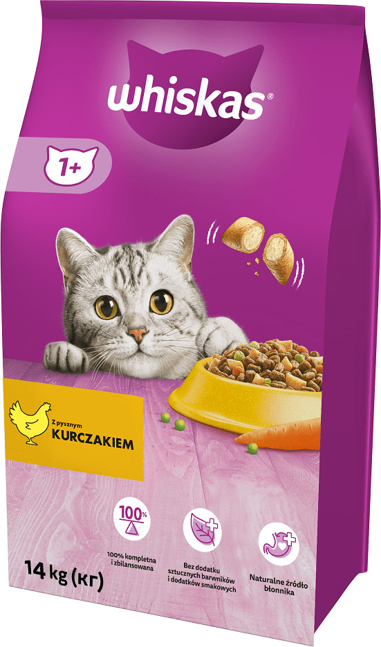 Whiskas - Hrană uscată pentru pisici adulte, cu pui şi legume