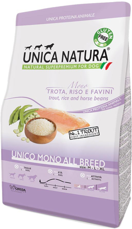 Unica Natura Unico Mono All Breed Trout - Pisztrángos szárazeledel közepes- és nagytestű kutyáknak