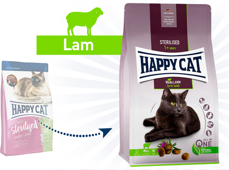 Happy Cat Adult Sterilised Weide-Lamm | Bárányhúsos táp ivartalanított macskáknak