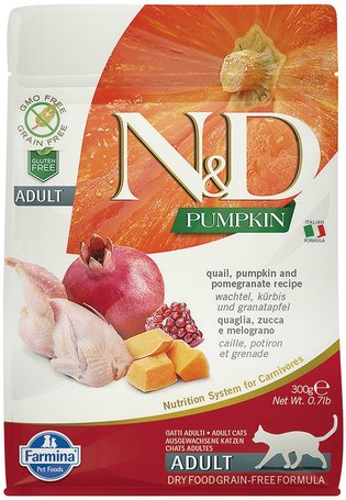 N&D Pumpkin Cat Grain Free fürjjel, sütőtökkel és gránátalmával | Szuperprémium száraztáp macskáknak