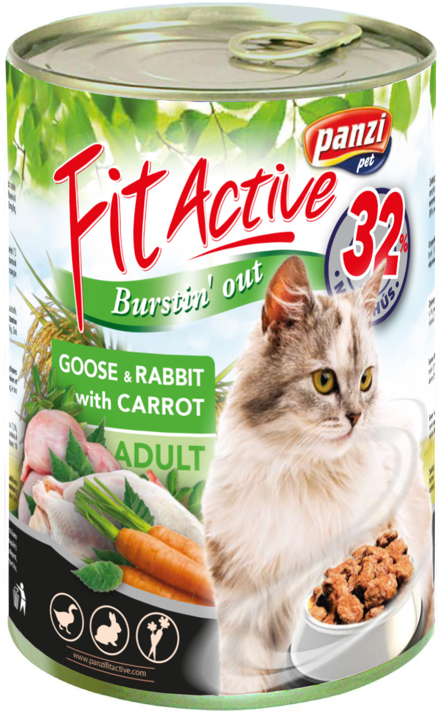 FitActive Cat Adult Goose & Rabbit with Carrot conservă pentru pisici